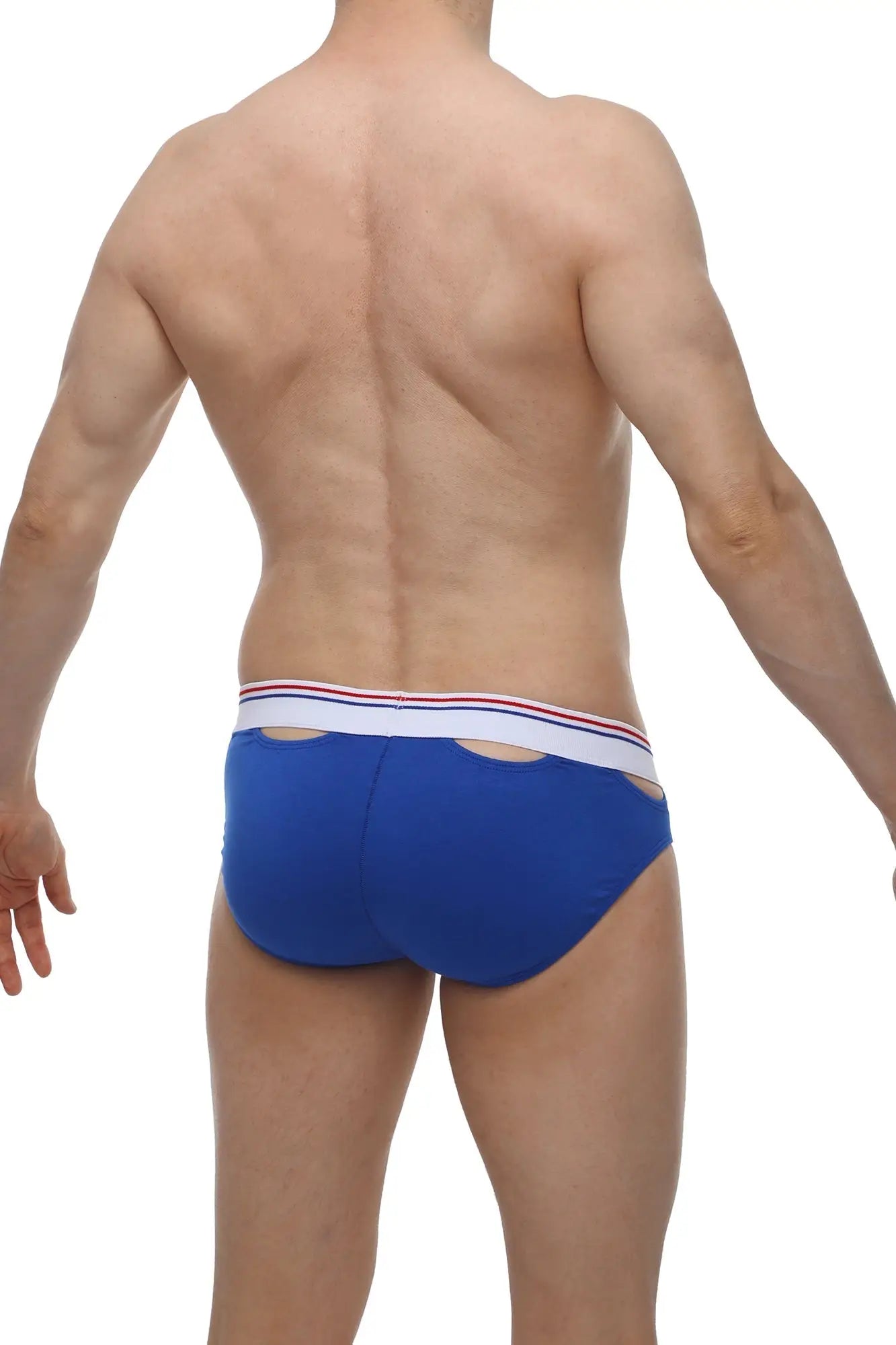 Blue men’s briefs brief malans blue with white waistband featuring red and blue stripes for everyday comfort