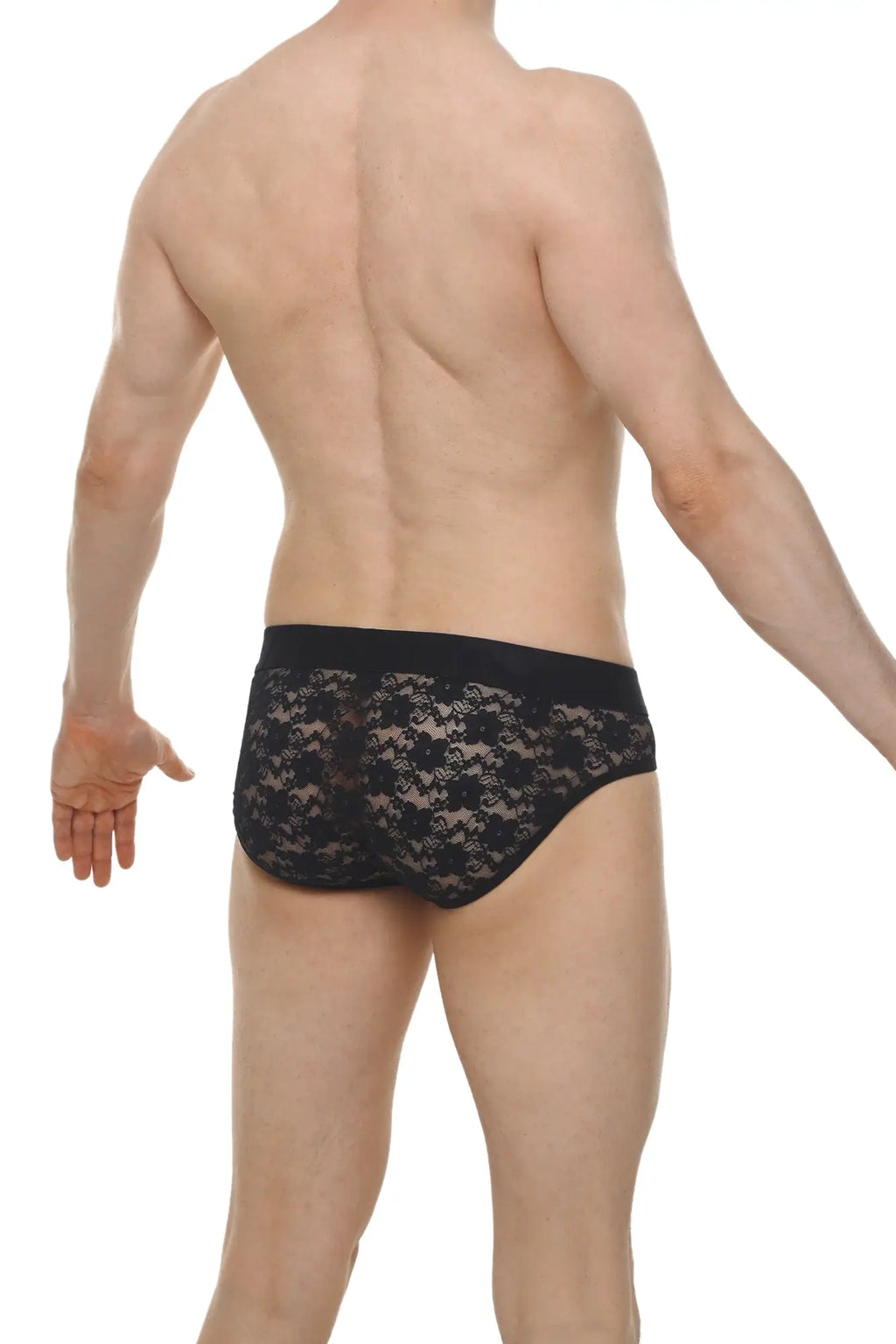 Black lace briefs with a solid black waistband made from delicate lace fabric in brief maray lace black design