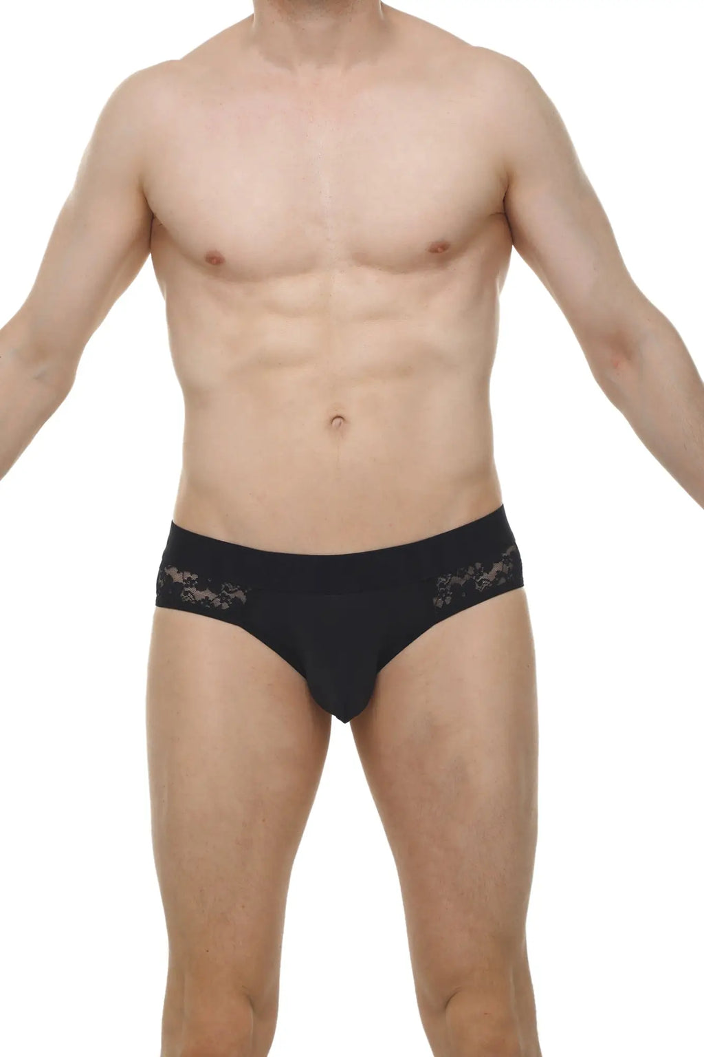 Black lace-trimmed briefs with delicate floral embroidery on the sides from brief maray lace black collection