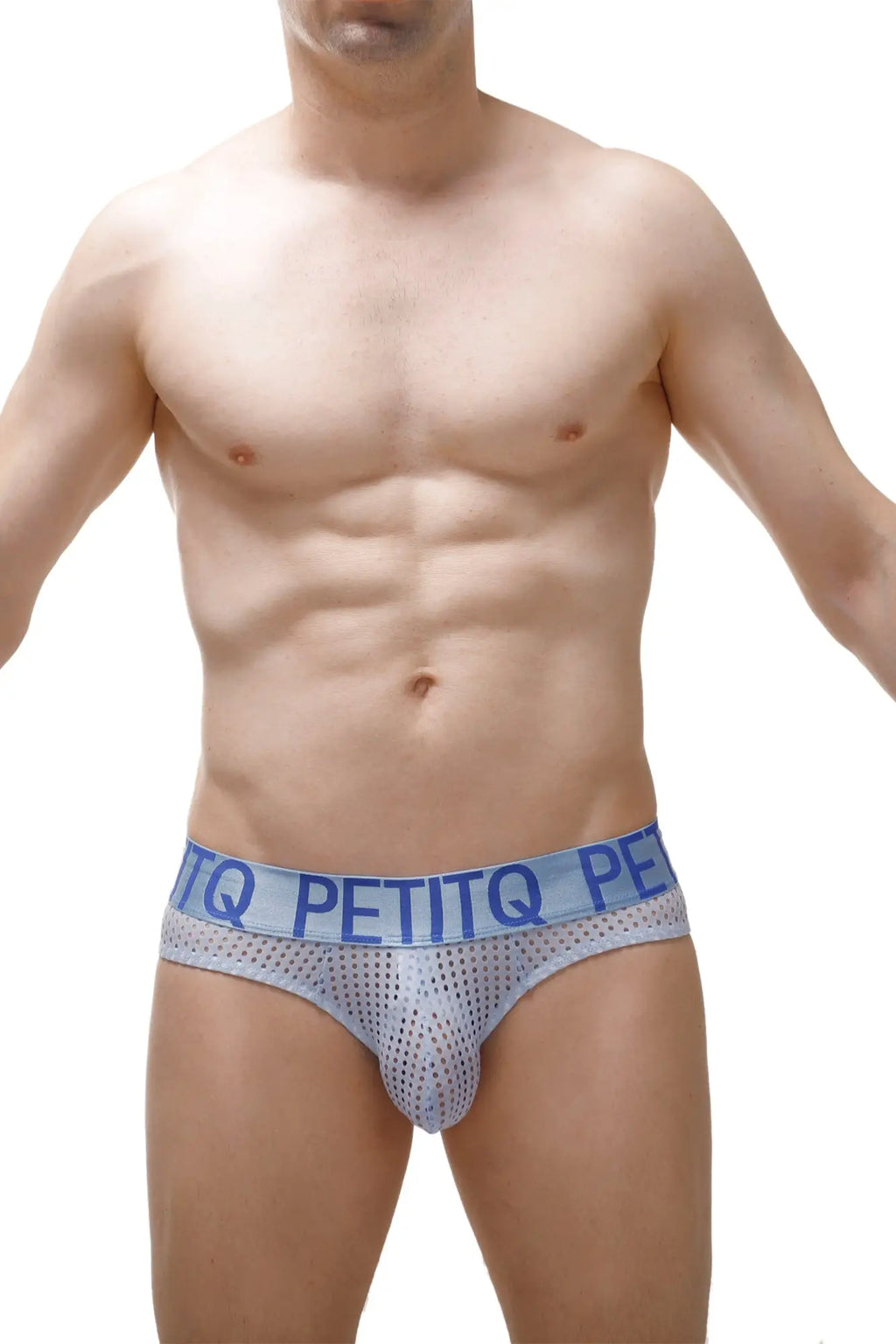 PetitQ brief mega bulge dirtol sky blue light blue mesh briefs with matching elastic waistband and petitq logo