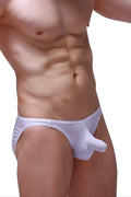 White petitq brief menil plum with form-fitting smooth stretchy fabric and integrated pouch design for men