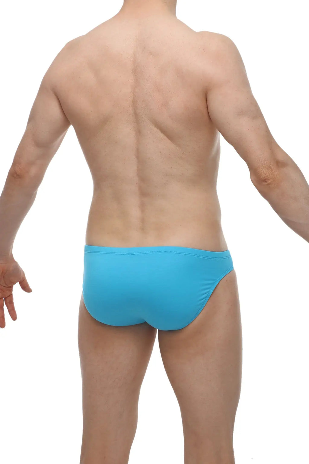 Bright blue petitq brief mulsans turquoise swim trunks with smooth form-fitting design for swimming