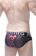 PetitQ brief Noth Chick black mesh briefs with bold red and white graphic pattern on side panel