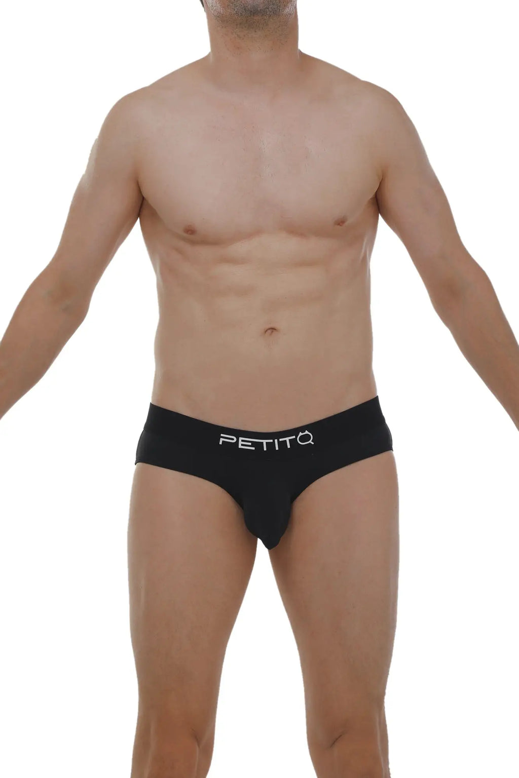 Black petitq briefs with sleek form-fitting design and white logo on waistband in petitq brief orlic black product image