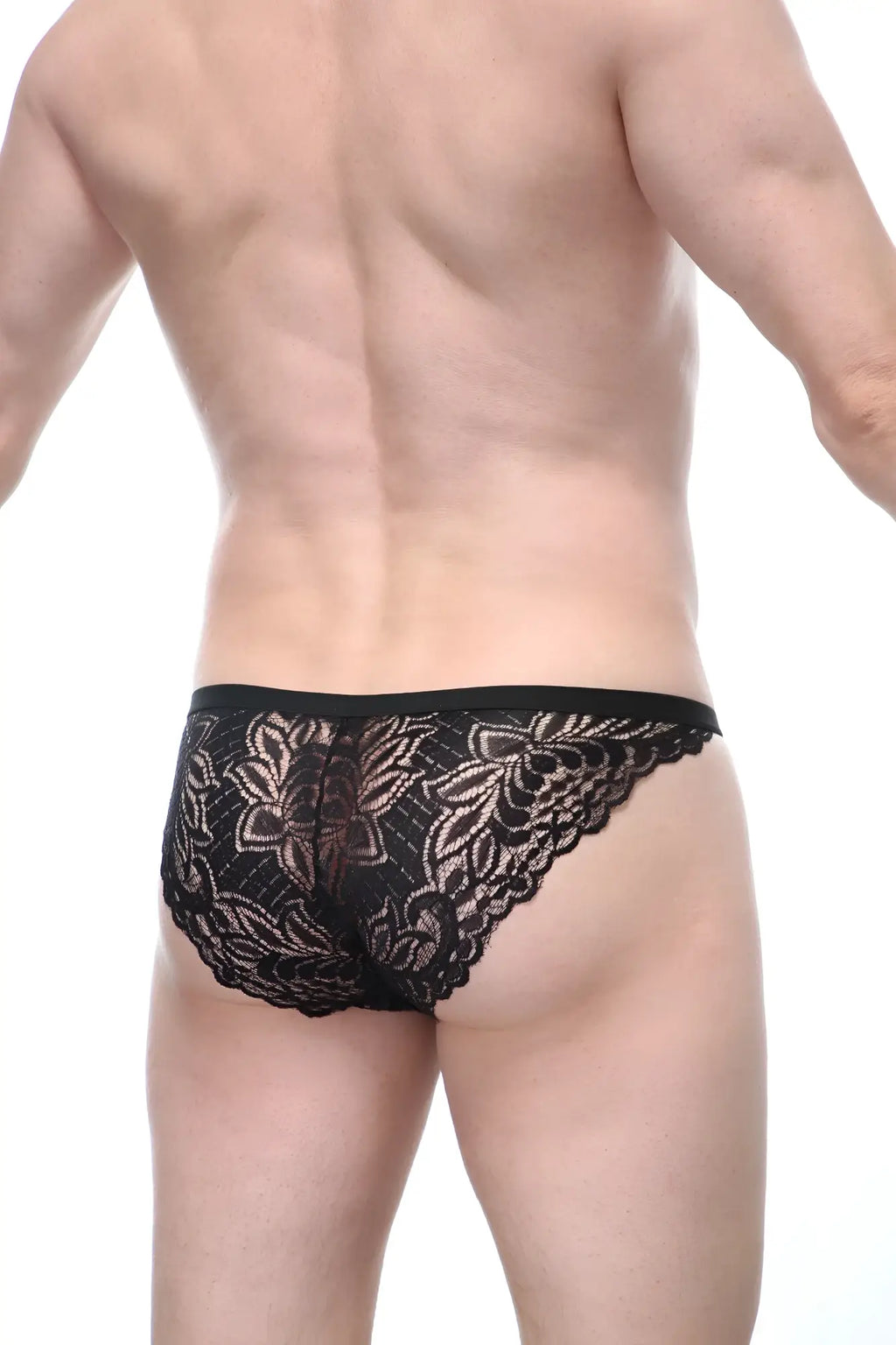 Black lace briefs petitq brief plaintel black with intricate floral patterns and scalloped edges in front view