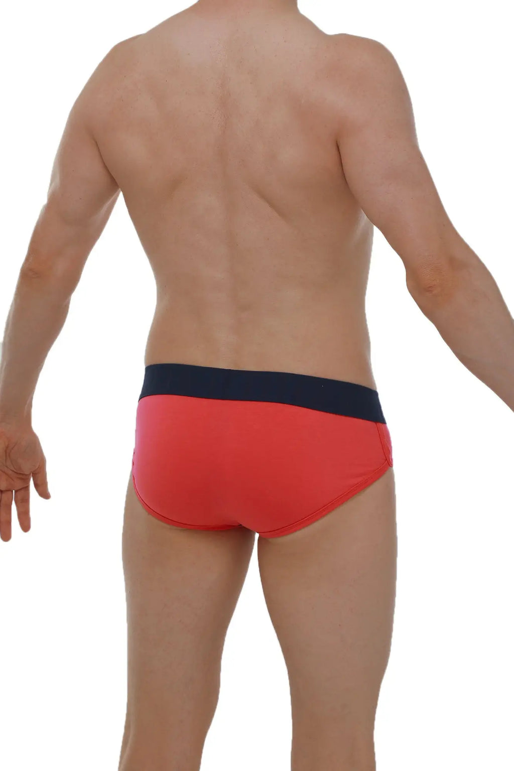 Brief retro modal fuchsia red briefs with a navy blue waistband made from soft modal fabric for comfortable wear