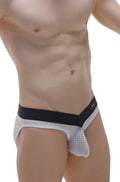 PetitQ brief Steaux Bee white mesh briefs with black waistband subtle perforated texture and ritz embroidery on side
