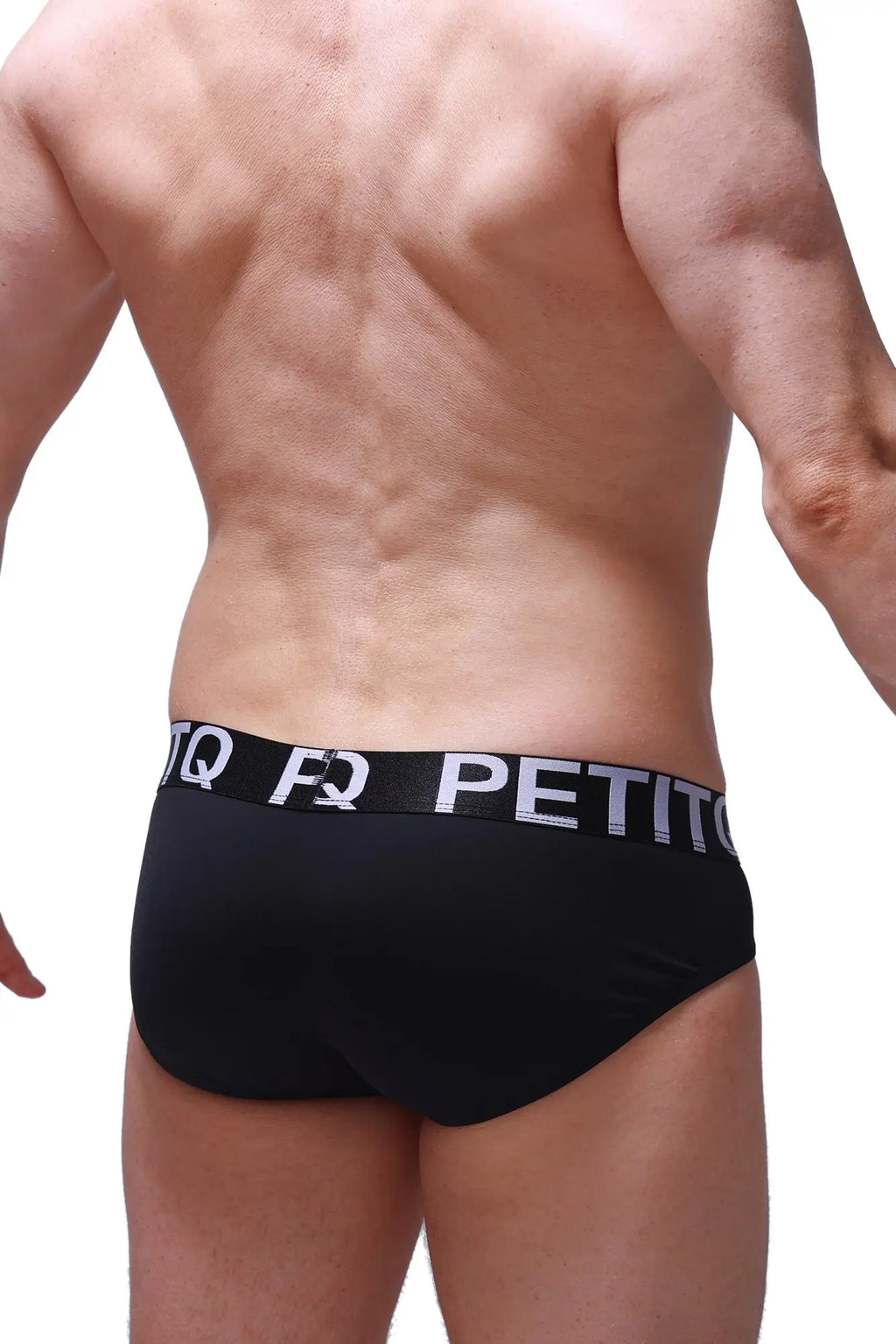 Black PetitQ briefs with a white logo waistband designed for comfortable everyday wear
