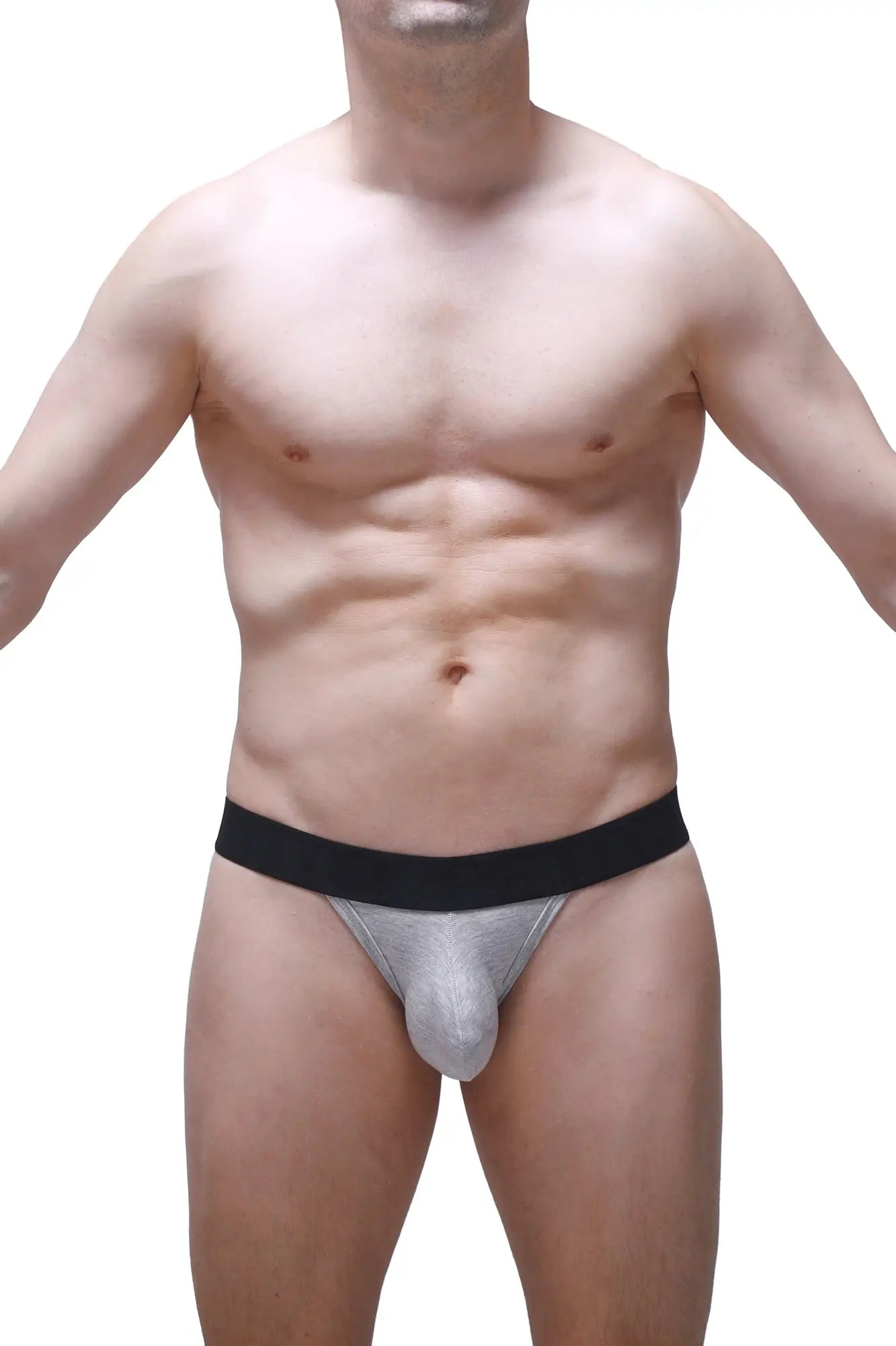 PetitQ G-string Attin Gray silver metallic briefs with black waistband highlighting sleek design and comfort