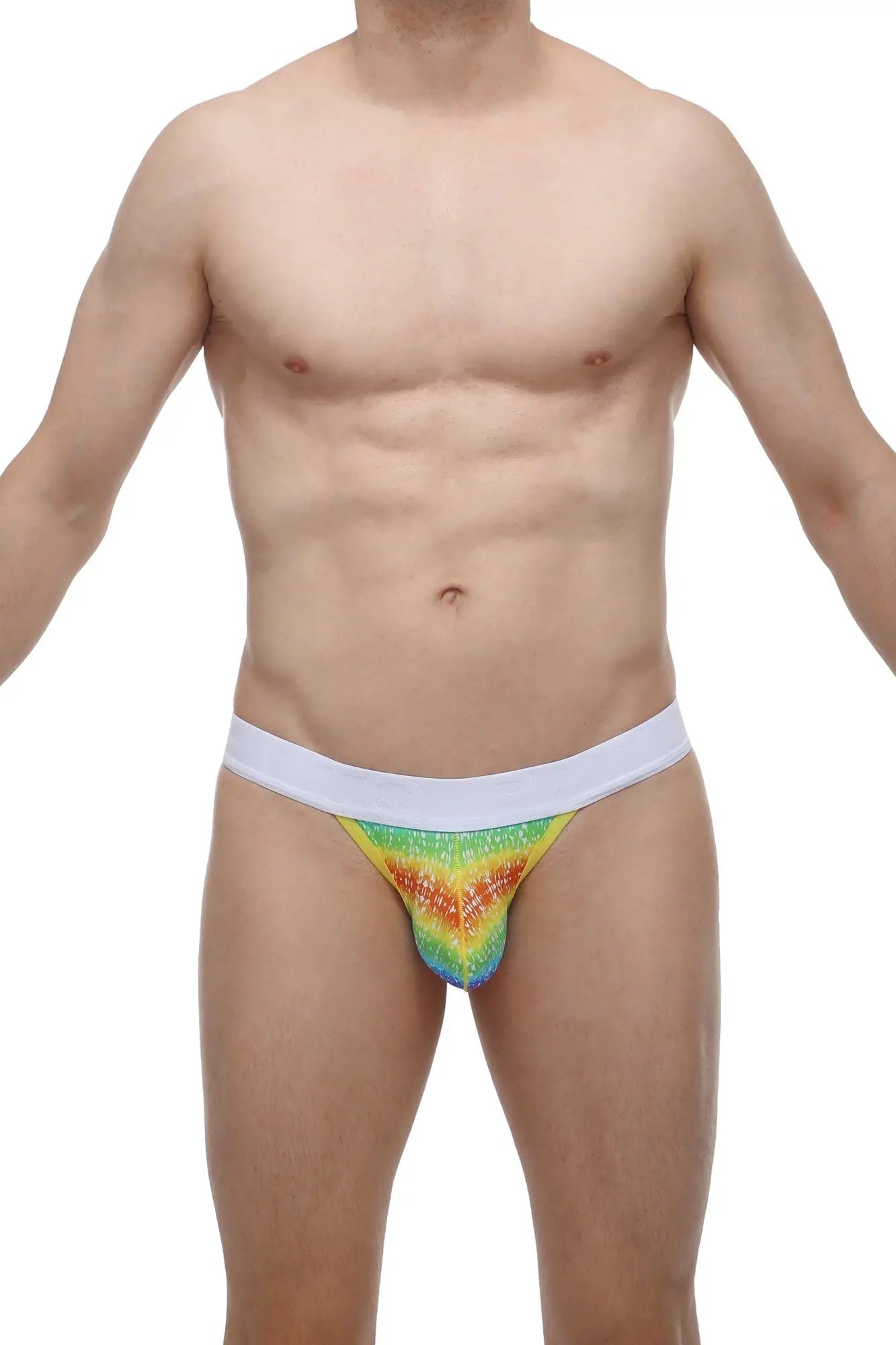 Petitq g-string aubiat rainbow rainbow sequined briefs with white waistband front view