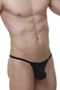 Black mesh thong petitq g-string chely macra with a small red logo on the side showing the back side