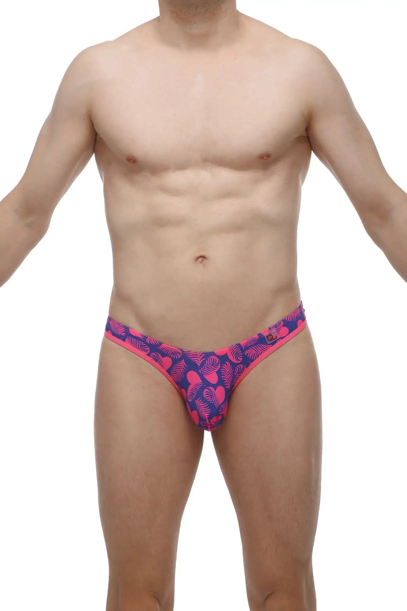 Petitq g-string cleder tropical hearts briefs with vibrant pink and navy blue tropical leaf pattern