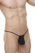 Black fabric thong g-string cocksak joe black with thin straps and gathered front panel for a sleek fit