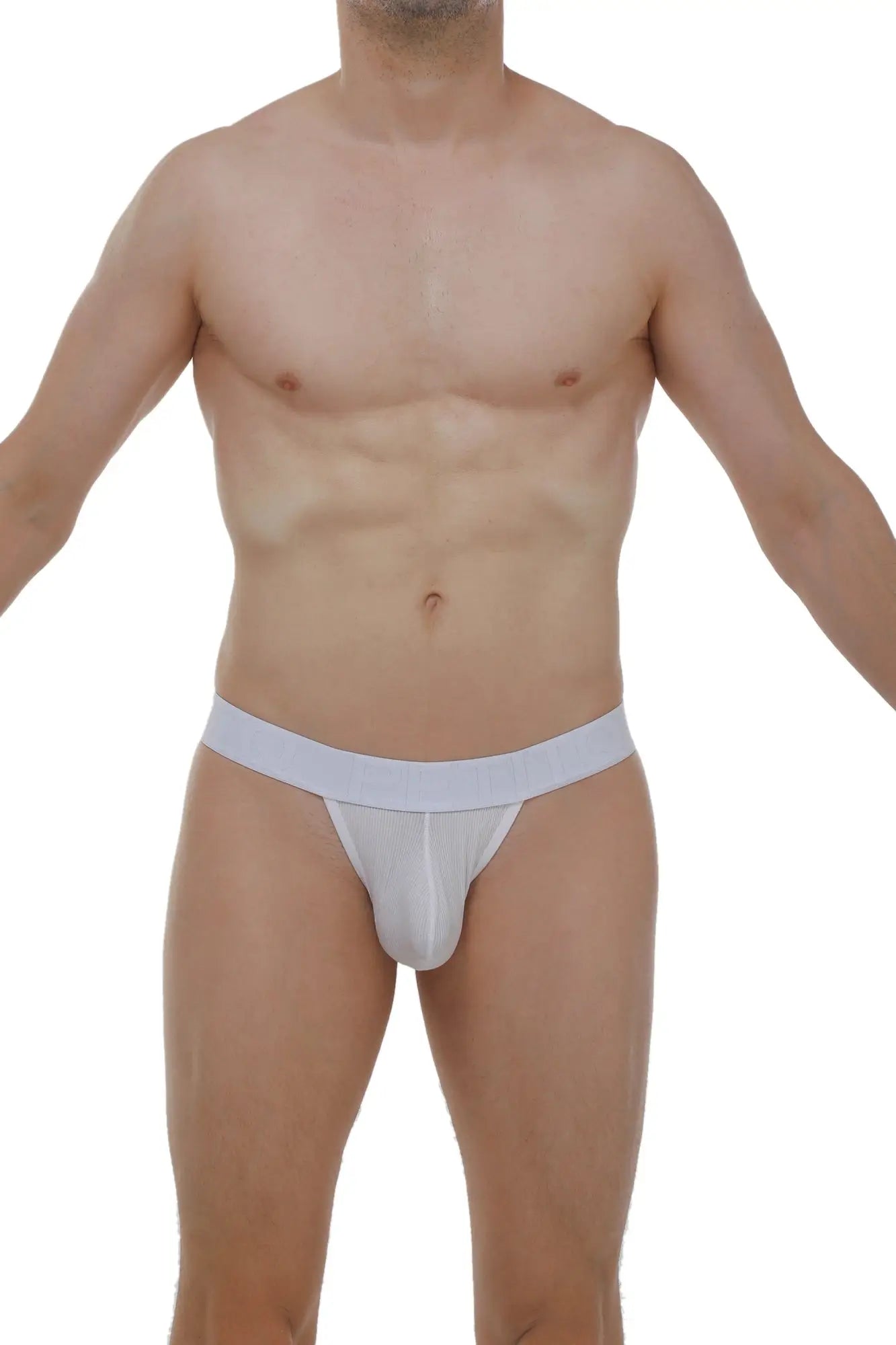 White athletic g-string briefs saleon rib with a snug fit and smooth seamless fabric