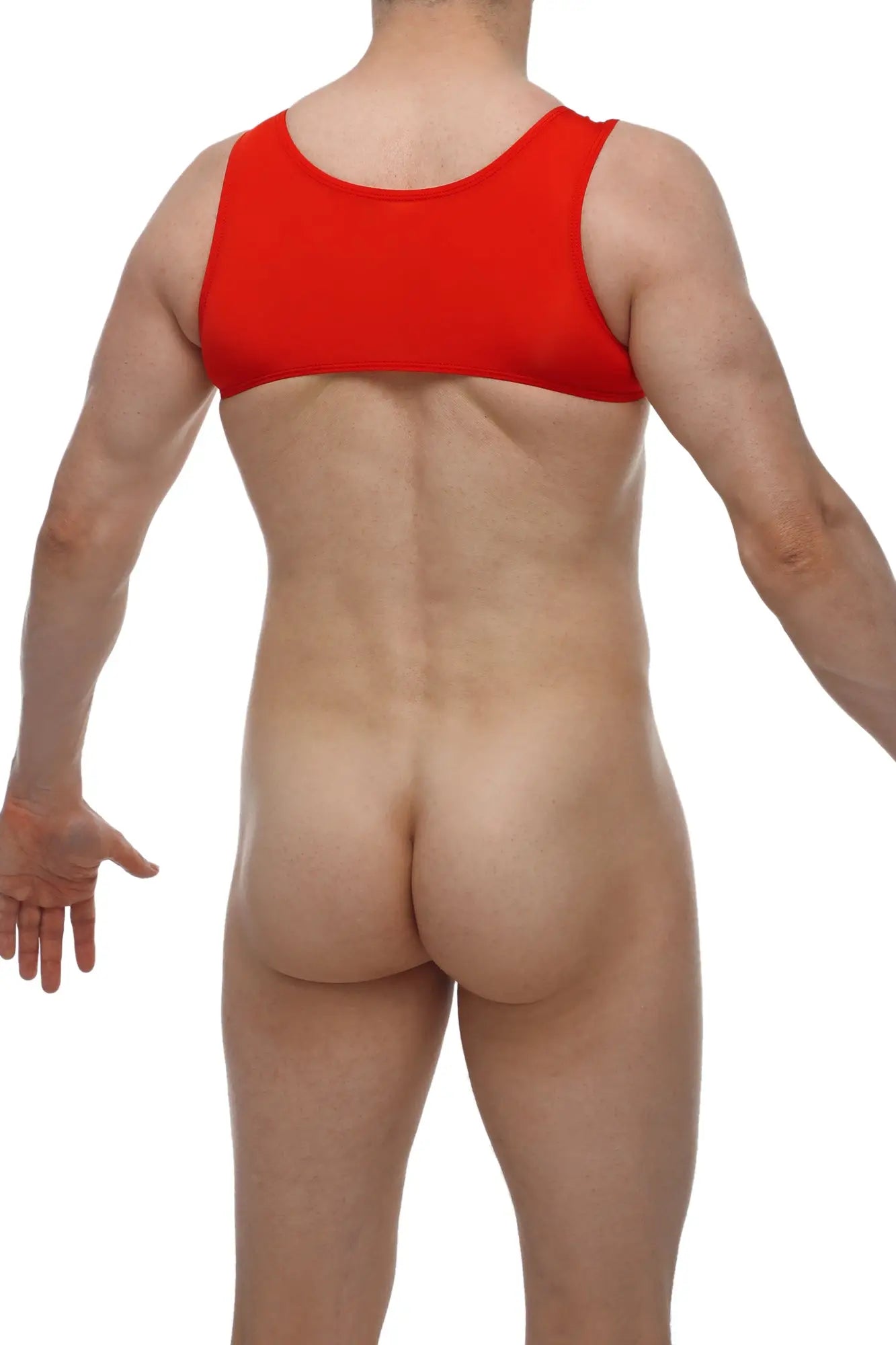 Red sleeveless petitq harness armix top with rounded neckline and fitted design for stylish layering
