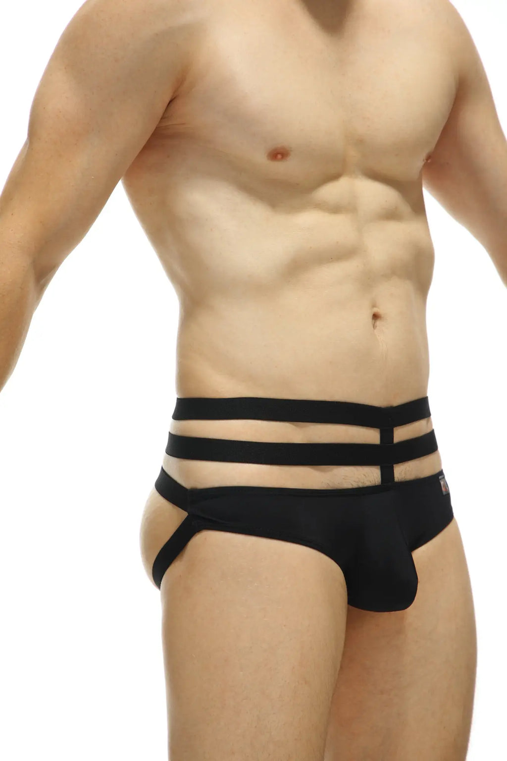 Black petitq jockstrap bassan men’s briefs with three straps made from recycled nylon for sleek modern comfort