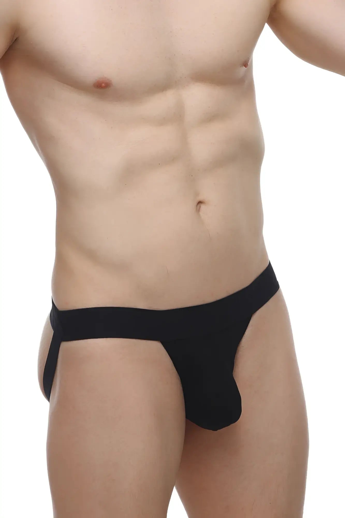 Black PetitQ jockstrap with smooth stretchy modal fabric and supportive side straps for comfortable wear