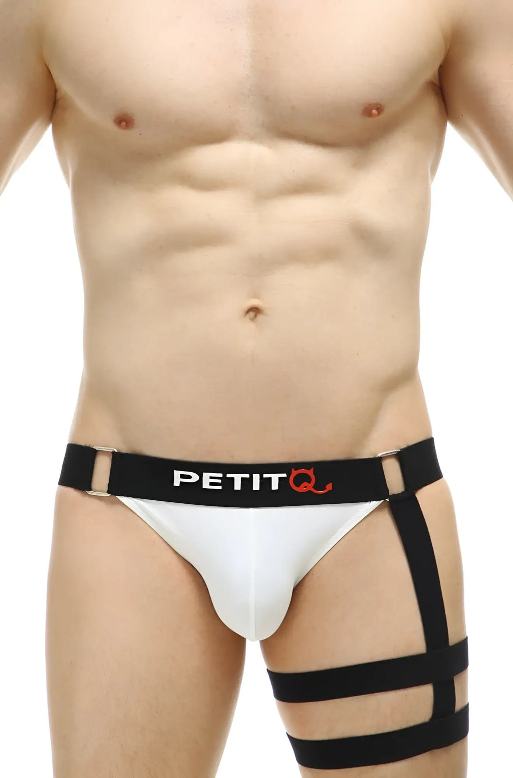 White and black petitq jockstrap calenge mens briefs with bold strappy design for comfortable support