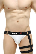 White and black petitq jockstrap calenge mens briefs with bold strappy design for comfortable support