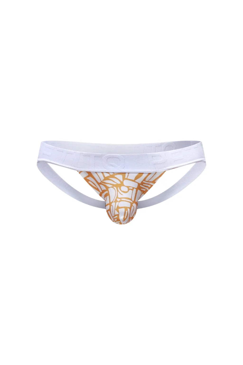PetitQ jockstrap Chill Carlot Alloy white and gold athletic briefs with bold geometric pattern for active wear