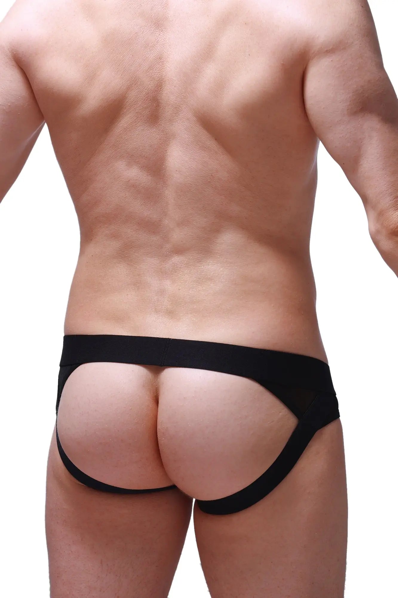 Black petitq jockstrap mosset athletic briefs with supportive waistband and leg openings in form-fitting fabric