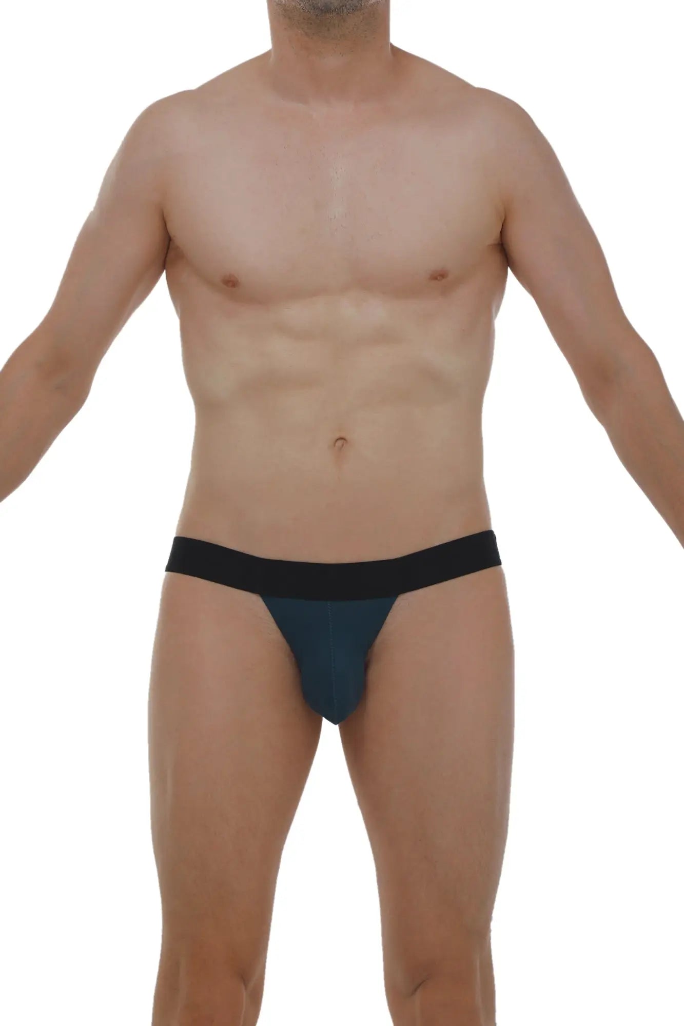 Navy blue briefs with black elastic waistband designed as a jockstrap prussian blue for supportive wear