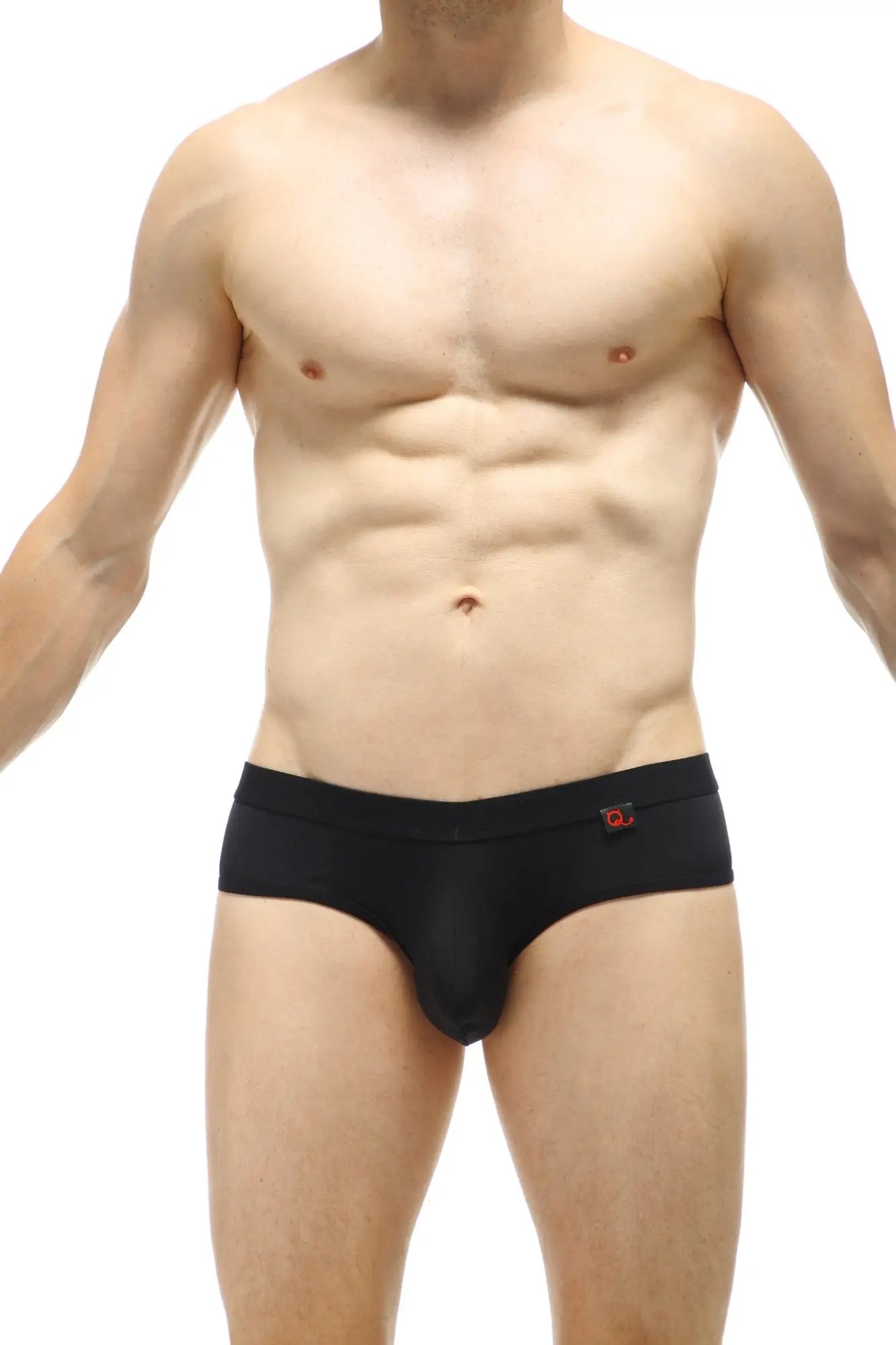 Petitq jockstring brioux noir black men’s briefs with a snug fit and small red logo on the waistband