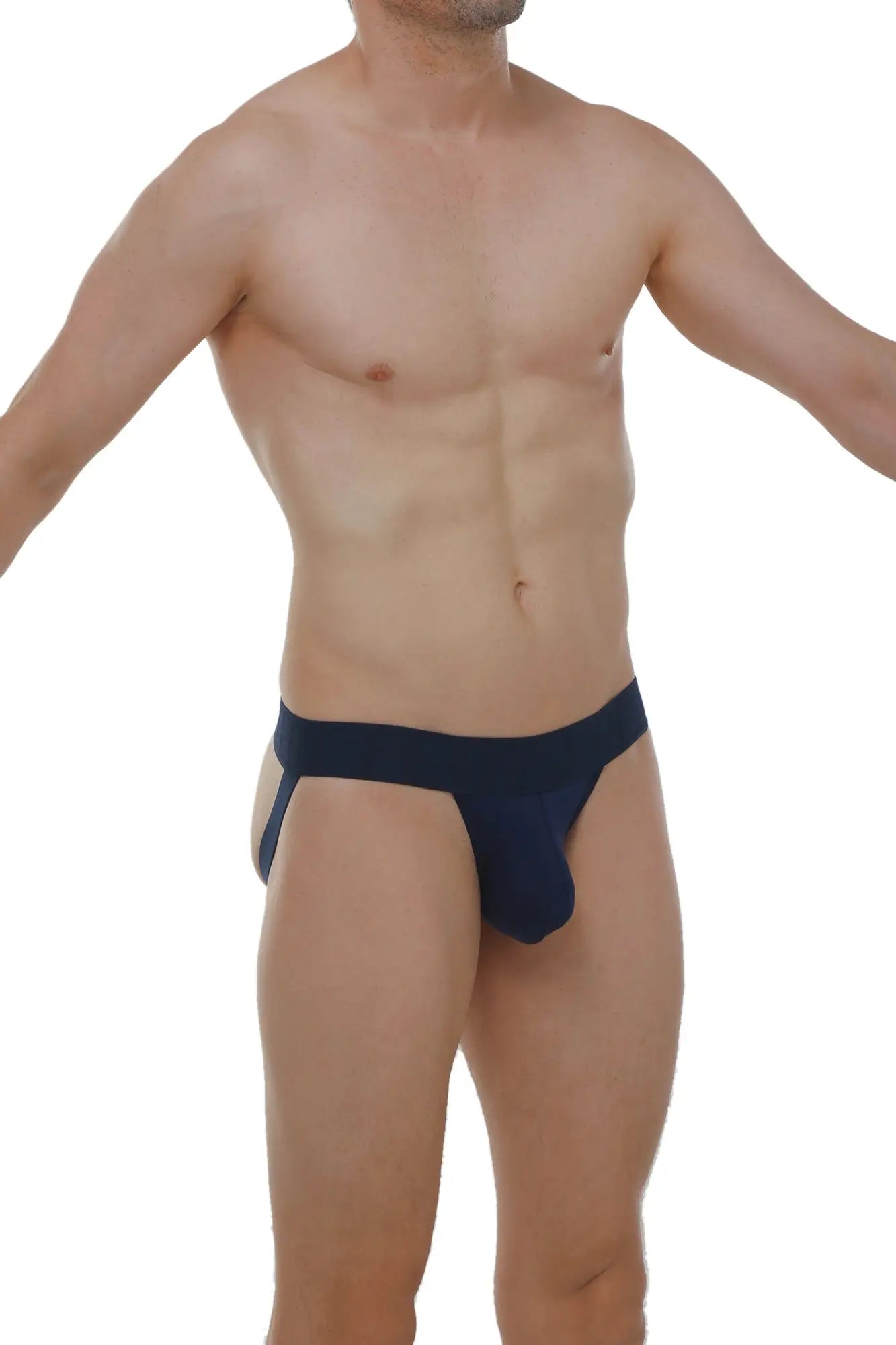 Navy blue PetitQ jockstring athletic briefs with supportive contoured design for comfortable active wear