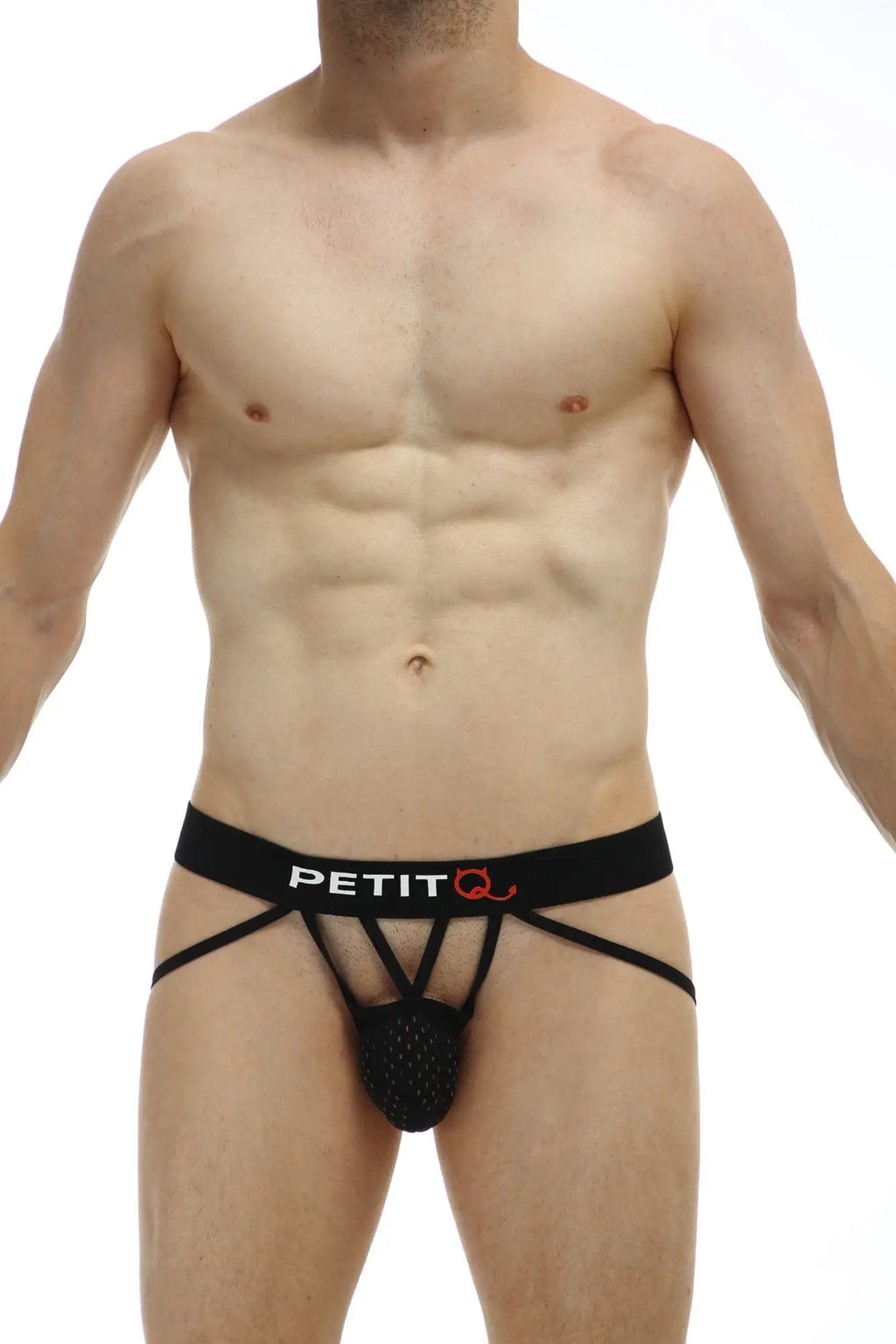 Black petitq jockthong aissey bee mens briefs with mesh front panel and supportive straps made from breathable material