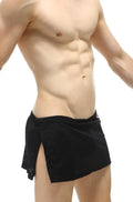 Petitq loincloth bee black mesh athletic shorts with side slit and elastic waistband showing the back side