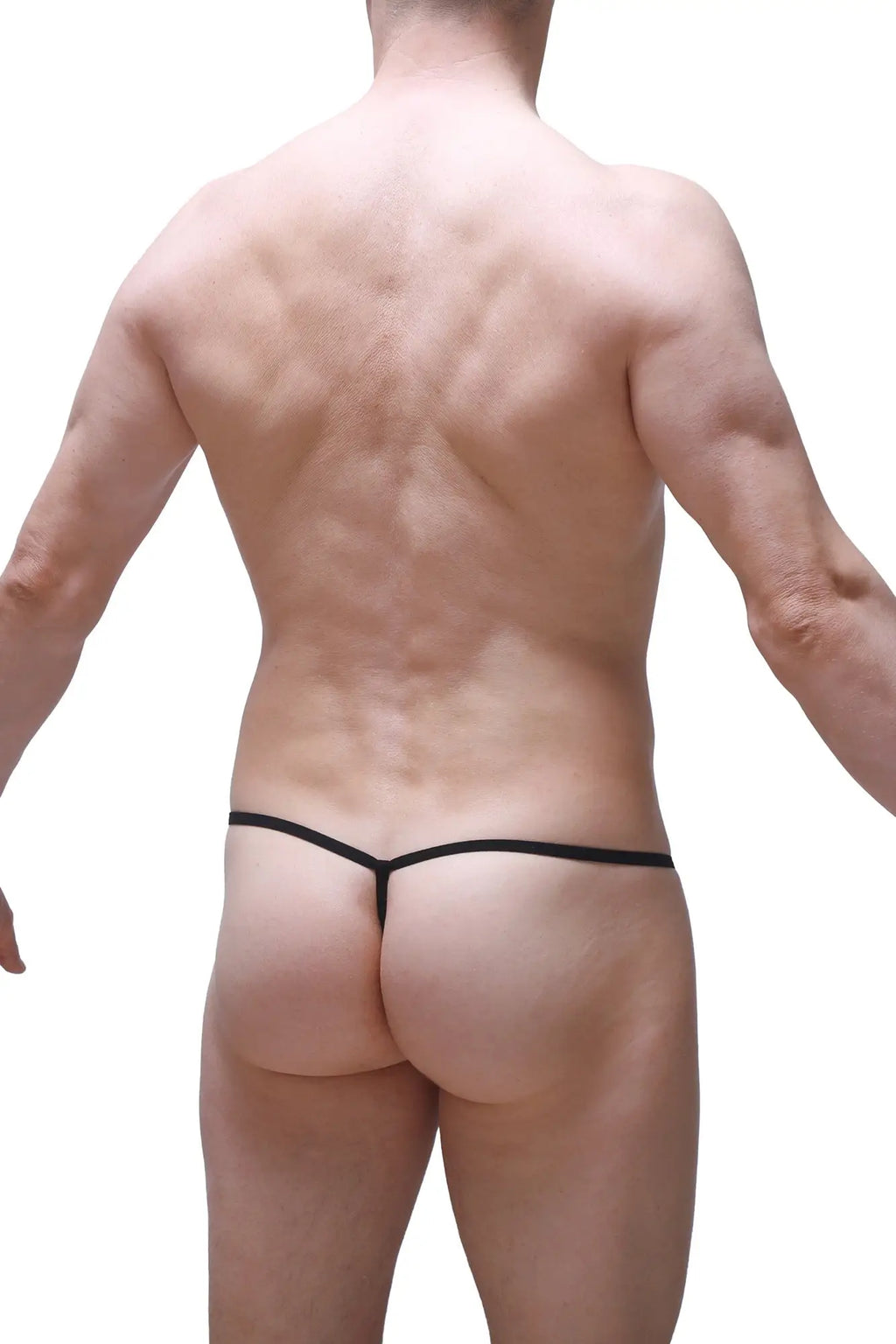 Black thong micro g-string prussian with thin sleek design shown from back by petitq
