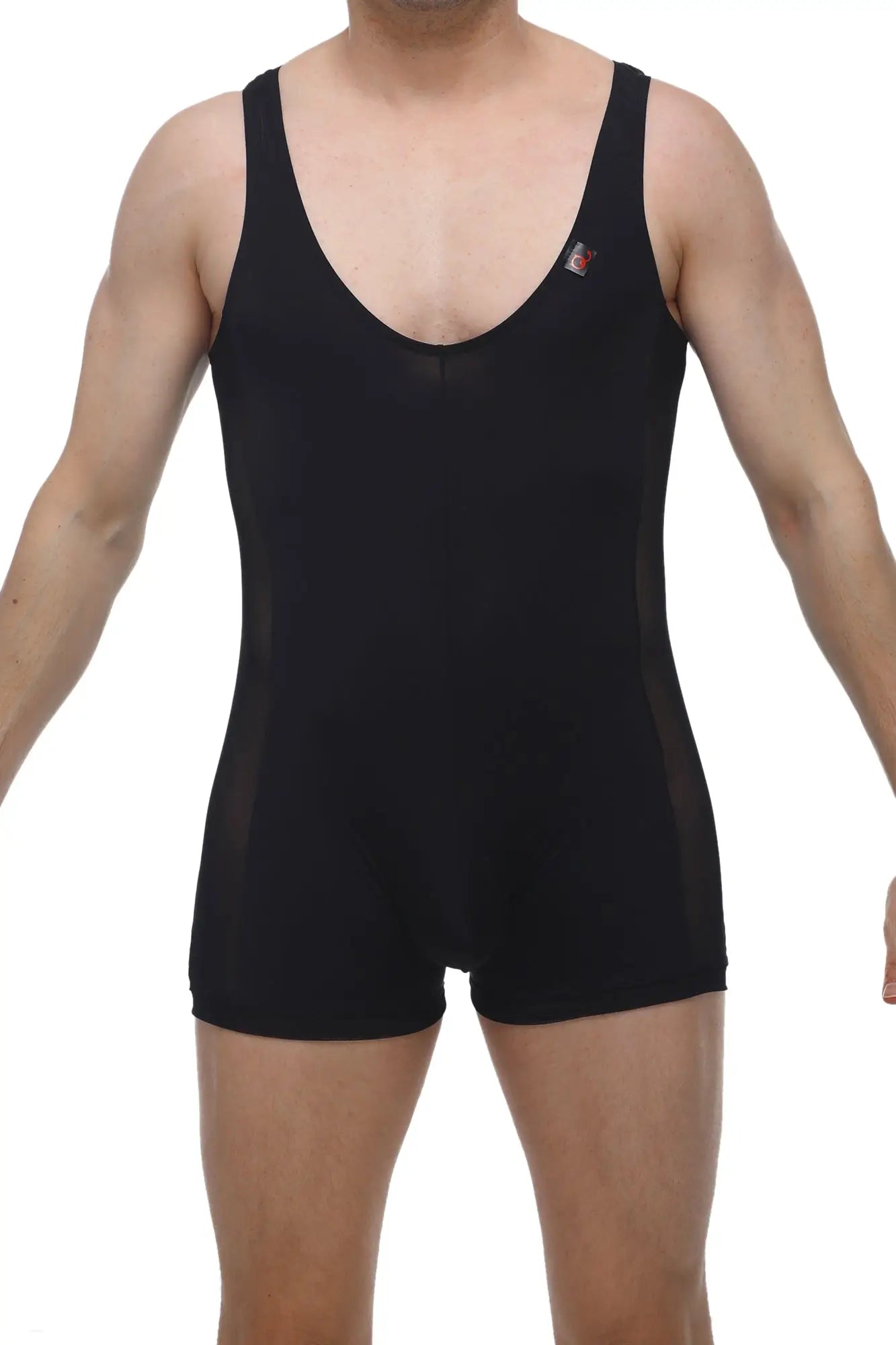 Petitq singlet atchy black sleeveless athletic one-piece with mesh side panels for breathability and comfort