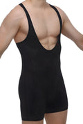 Petitq singlet bee black black mesh athletic bodysuit with deep v neck and wide shoulder straps