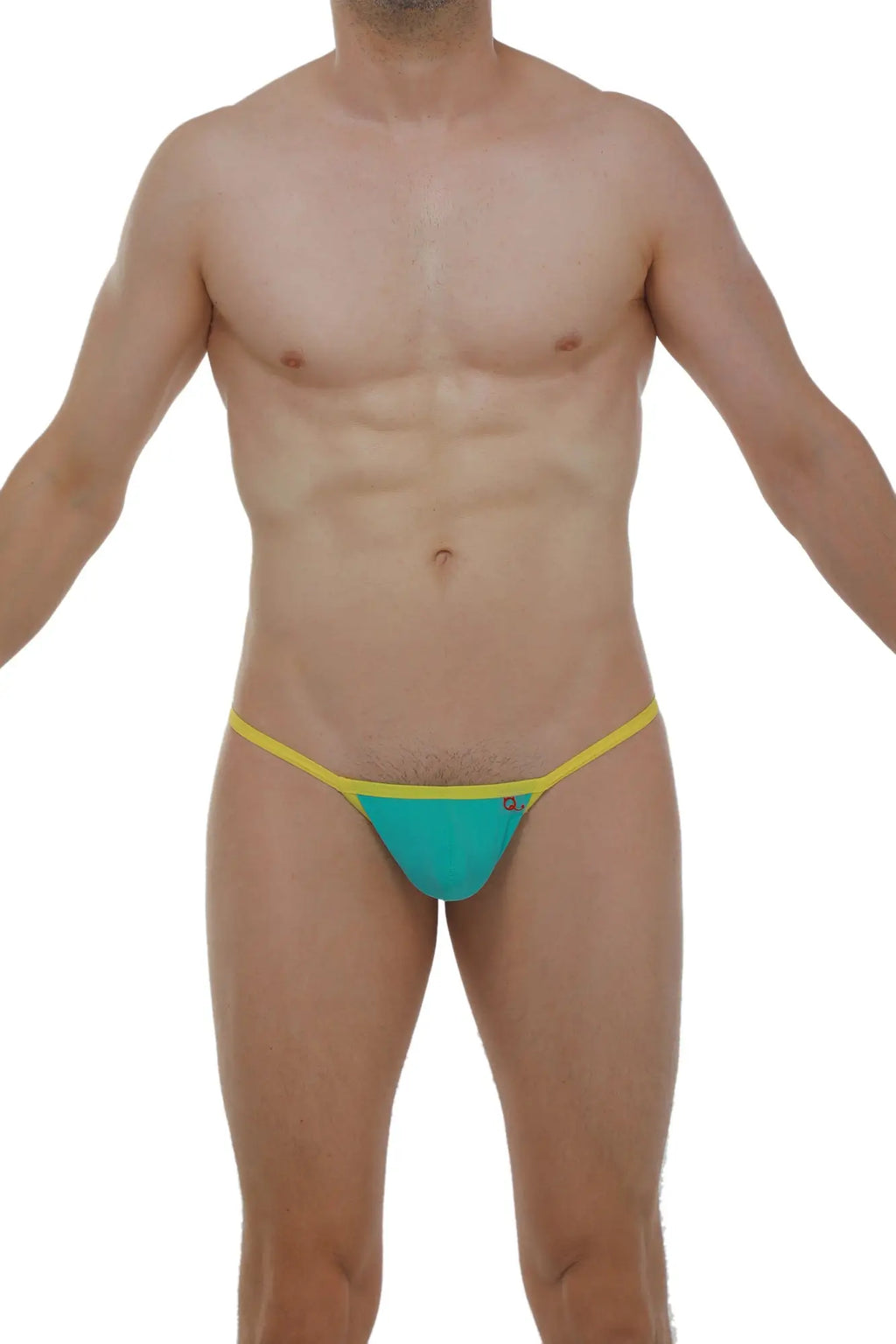 Petitq slingshot herat green turquoise and yellow thong with a snug form-fitting design