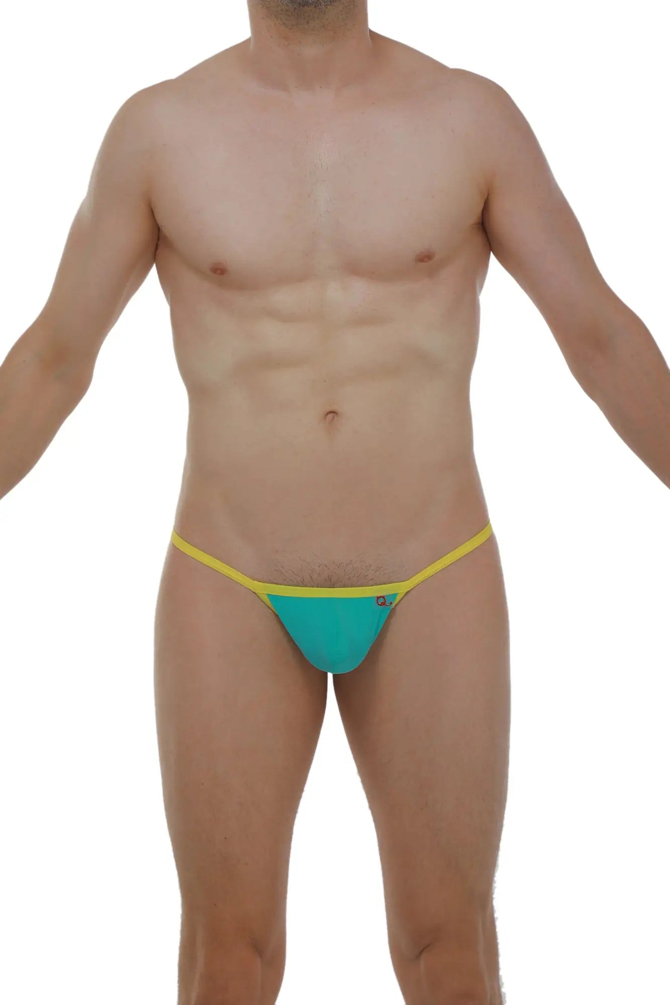 Petitq slingshot herat green turquoise and yellow thong with a snug form-fitting design