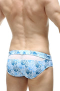 PetitQ swim bikini Ajoupa Tartane blue and white wave-patterned swim trunks with contrasting white waistband