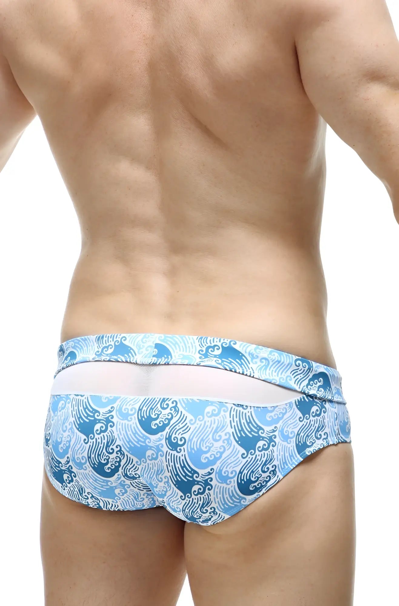 PetitQ swim bikini Ajoupa Tartane blue and white wave-patterned swim trunks with contrasting white waistband