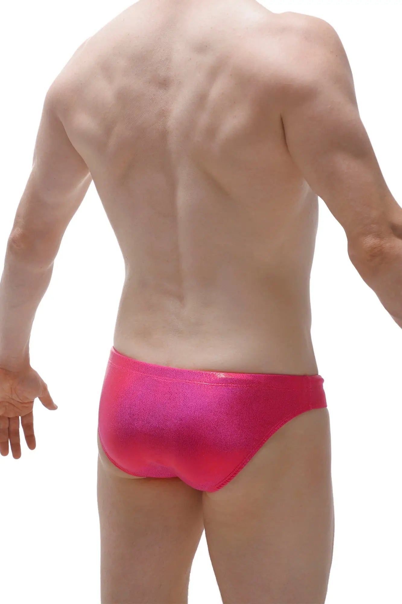 Bright pink metallic swim trunks from petitq swim bikini gloss with a shiny finish for stylish beachwear