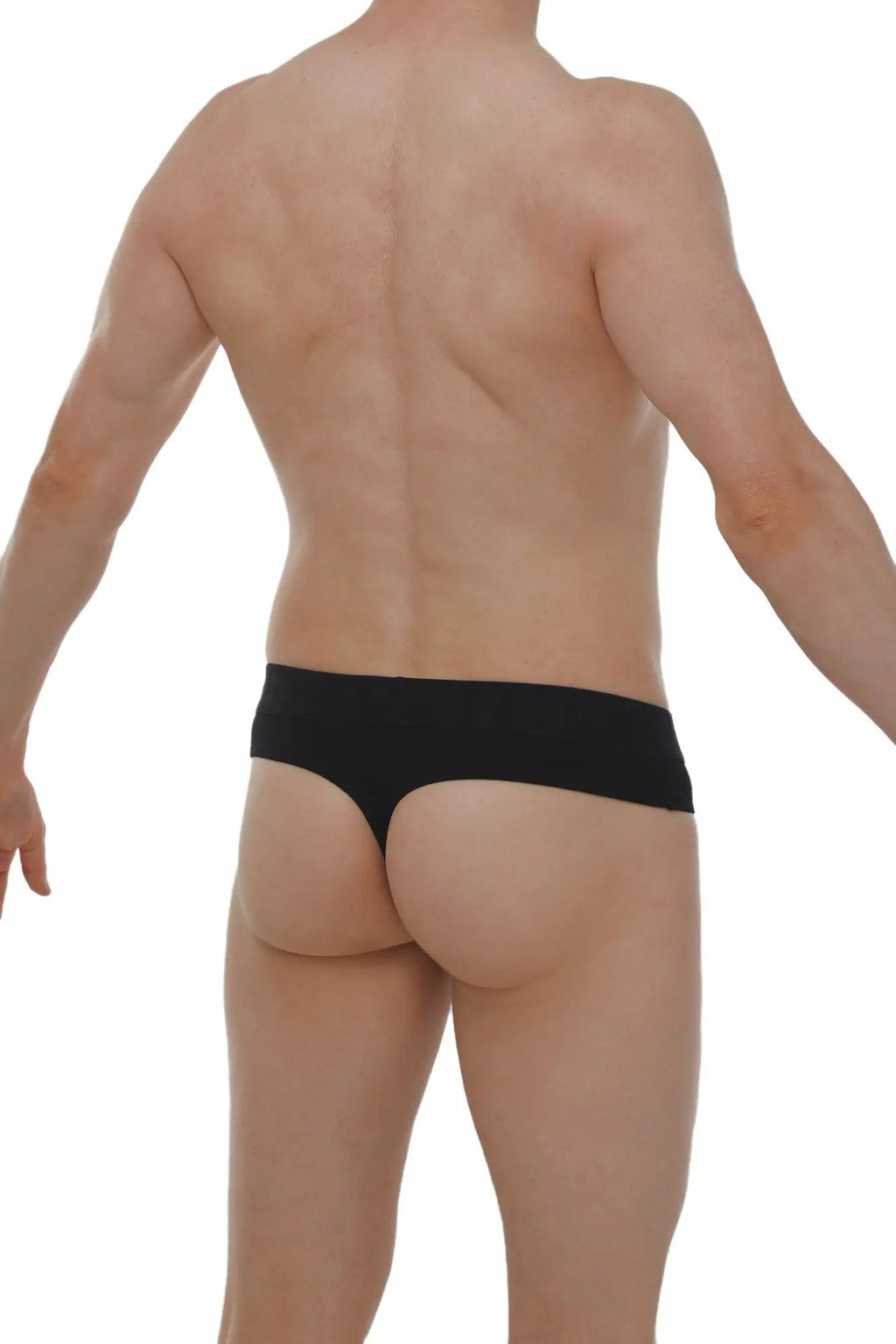 PetitQ thong Anjouin black seamless briefs with smooth fabric finish showing the back side of the product