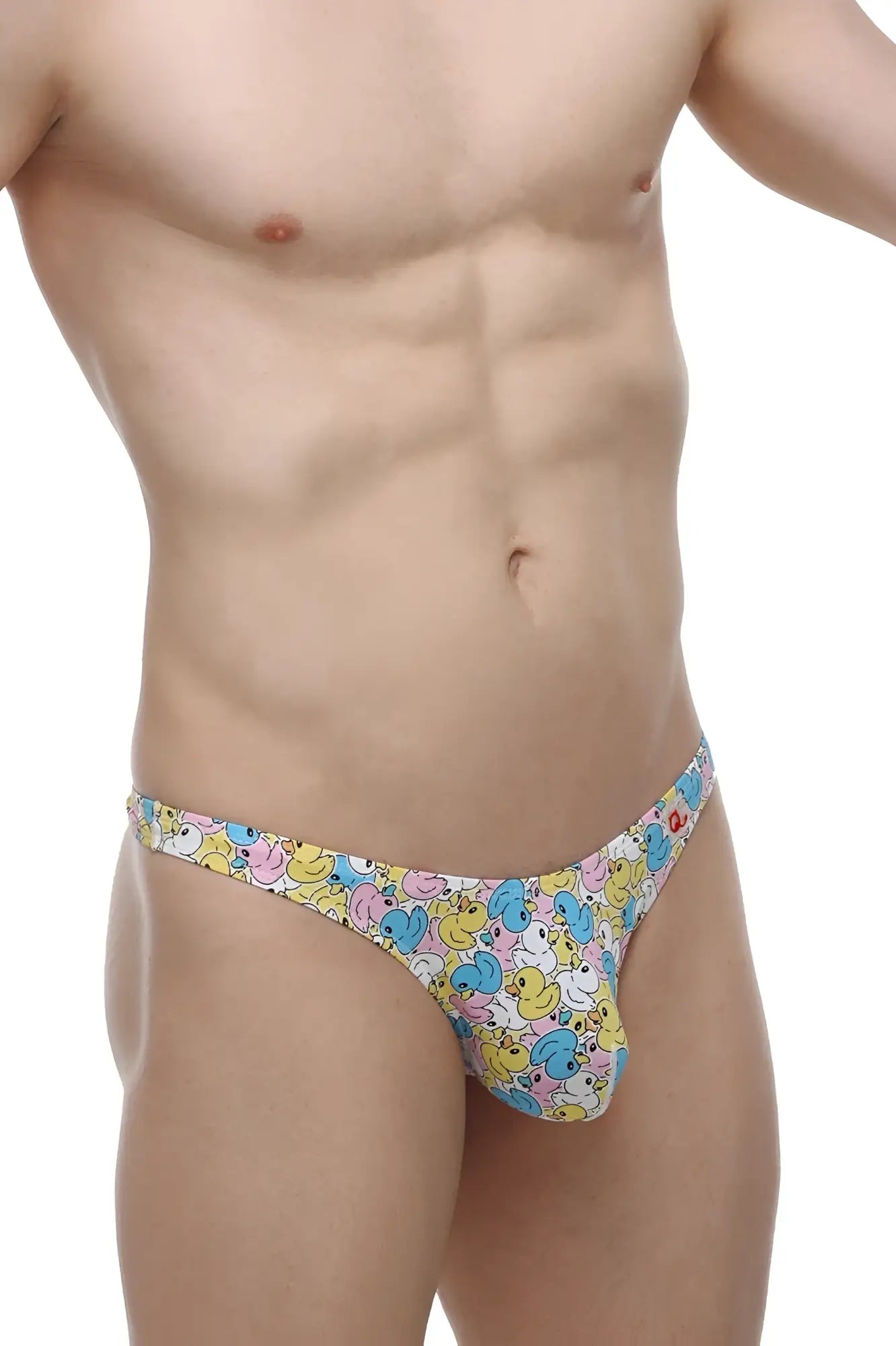 Pastel-colored PetitQ thong featuring playful cartoon ducks in yellow pink and blue on soft breathable fabric