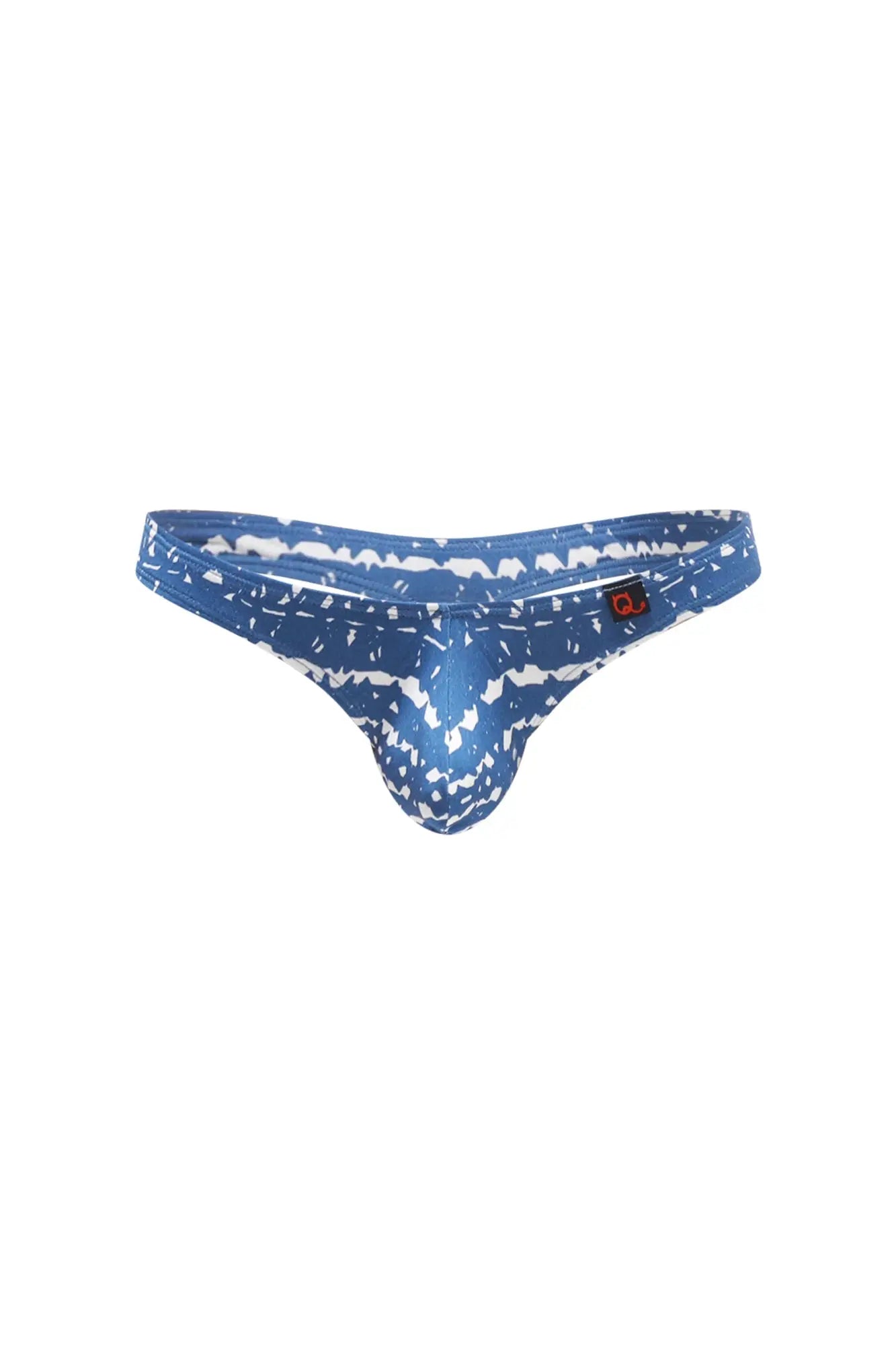 Men’s blue and white patterned petitq thong dome new denim with shiny stretchy fabric finish