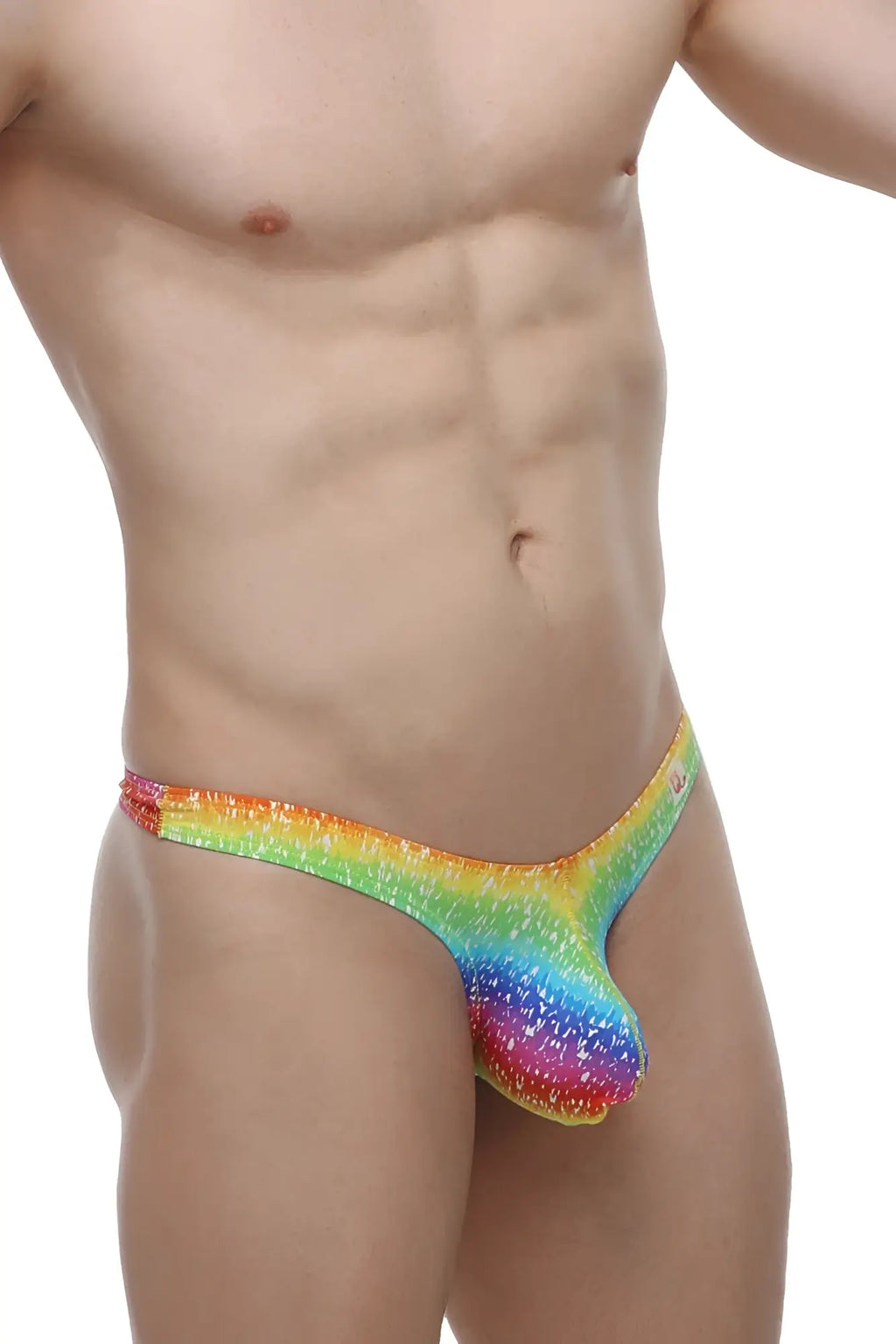 Petitq thong dome rainbow rainbow glitter thong with shimmering multi-colored design front view