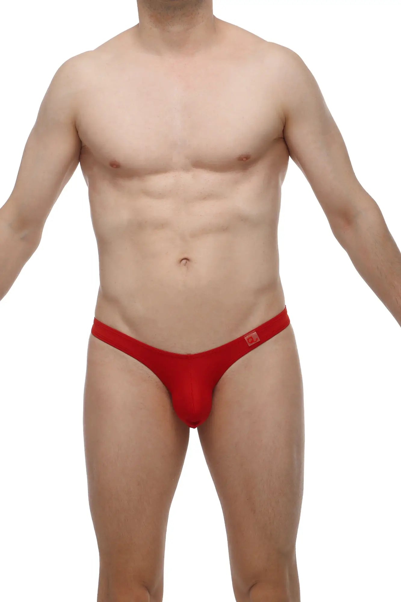 Petitq thong dome red men’s briefs with snug form-fitting design and small logo on the waistband