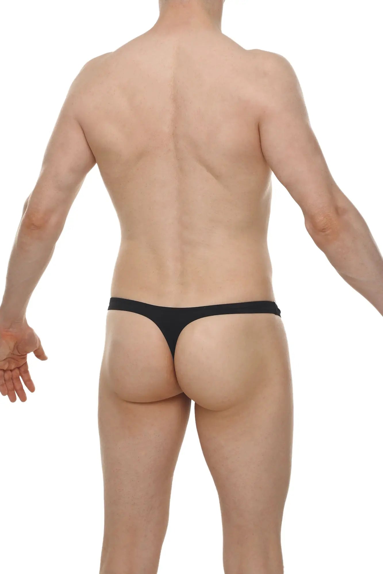 Black thong underwear thong dome skine black with smooth form-fitting design shown from the back side