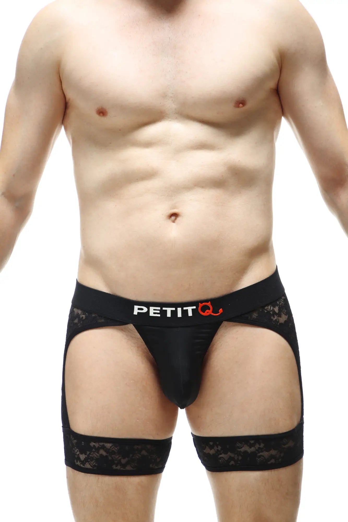 Black lace-trimmed men’s briefs with branded petitq waistband made of lace for stylish comfort
