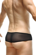 Black sheer mesh briefs thong toga net black with solid black waistband front view