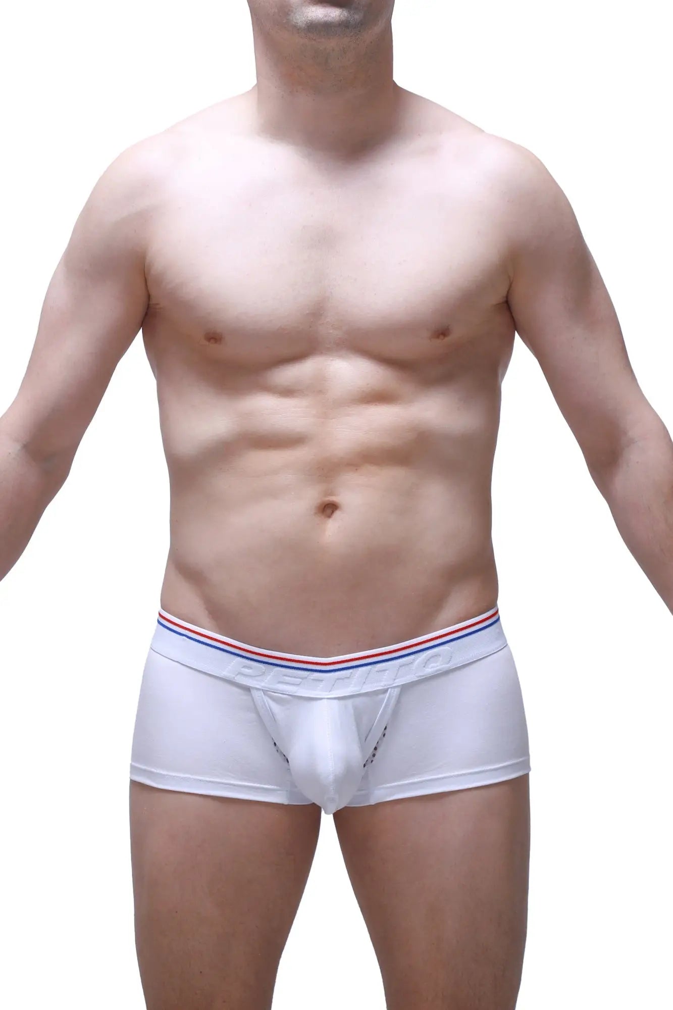 White men’s briefs petitq trunk algun white with red white and blue striped waistband made of soft cotton