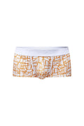 White and gold patterned petitq trunk carlot alloy boxer briefs with white elastic waistband for comfortable wear