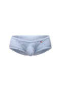 Light blue trunk yeti men’s underwear with soft plush texture and small red logo on the waistband