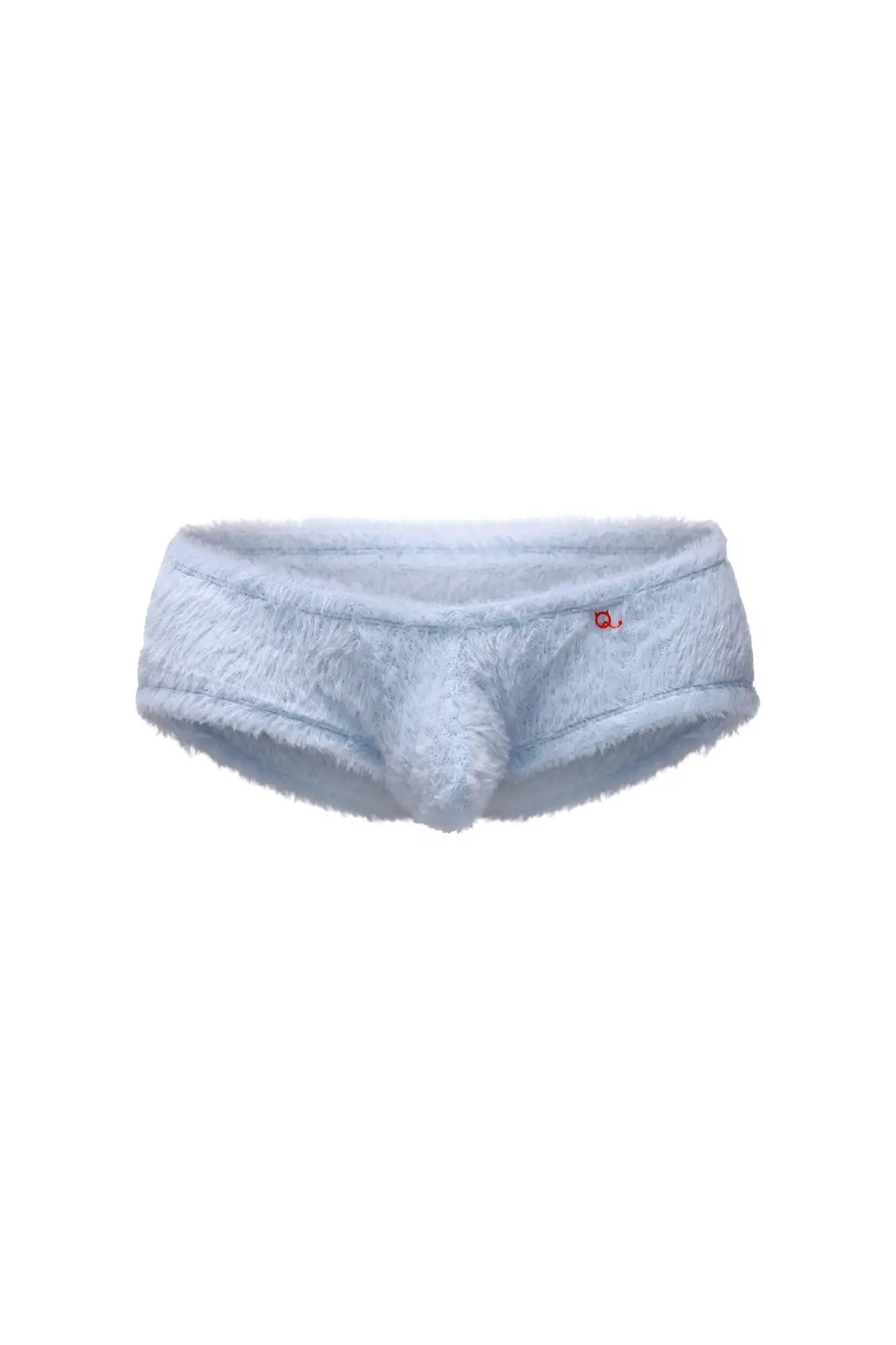 Light blue trunk yeti men’s underwear with soft plush texture and small red logo on the waistband